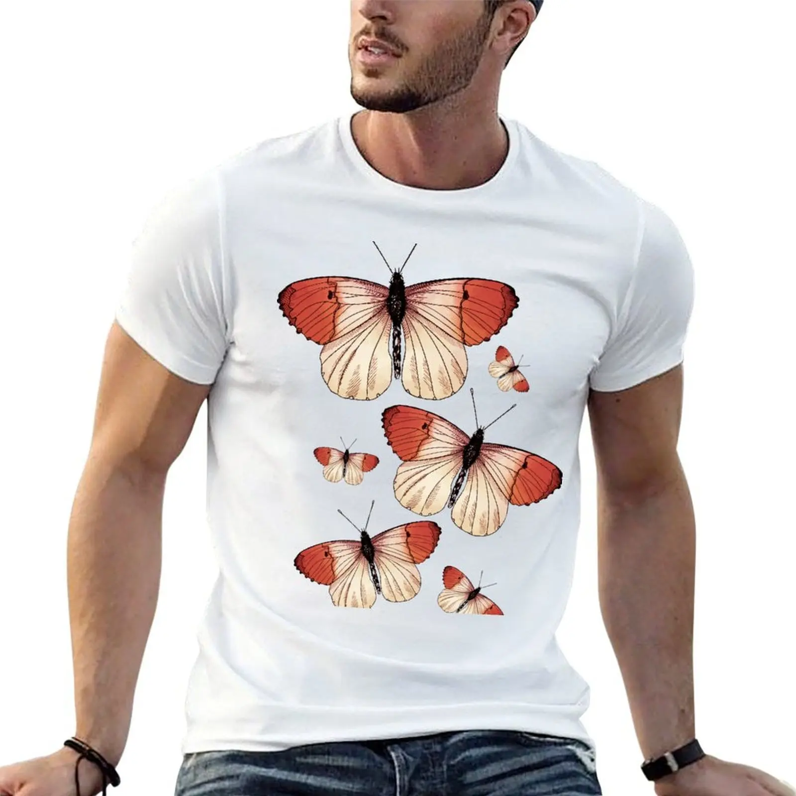 Paquete de camiseta voladora, camiseta de algodón para hombre, camiseta de algodón negro para hombre, camiseta de mariposas, camisas lisas, camisa para hombre gráfico