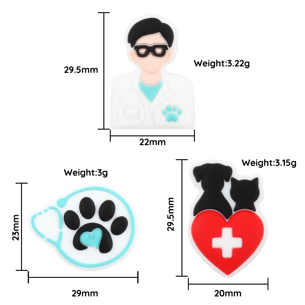 5PCS Silicone Beads Pet Doctor Stethoscope Heart Silicone Focal Beads Teether For Necklaces Jewelry Pendant Bracelet Pen Making