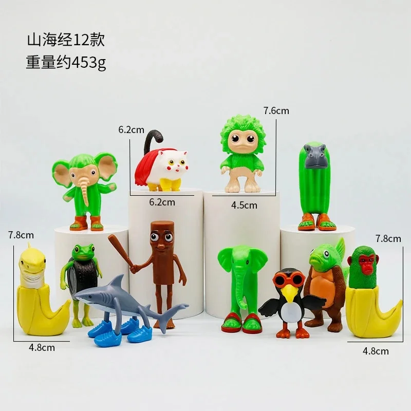 Tungtungtung Shanhaijing ไม้ Man Shark รุ่นตลกตุ๊กตาตัวเลขการกระทําตกแต่ง PVC ของเล่นสะสมเด็กของขวัญ