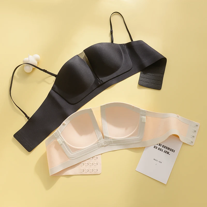 On Sale Strapless Women Lingerie Anti Slip No Marking Bra Without Steel Ring Fixed Cup Smooth Wrapped Inside  Breathable