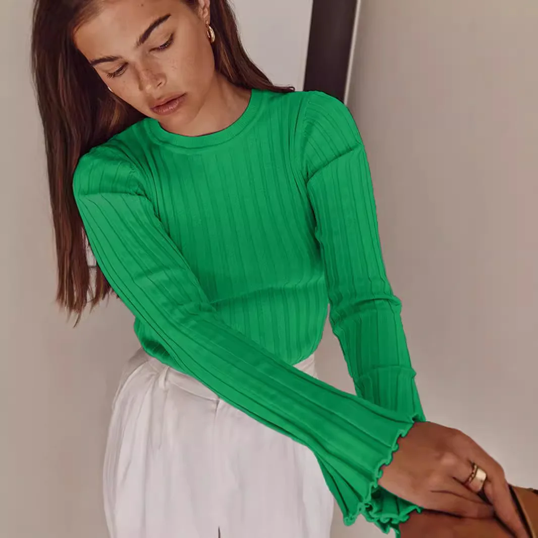 

Облегающий вязаный свитер с длинным рукавом и круглым вырезом, базовый слой, однотонный, осенне-зимний, женская модная одежда для города, Coolmax F...