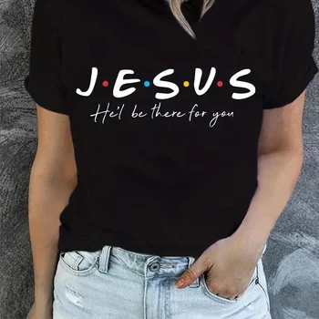 Jesus 프린트 반팔 티셔츠, 캐주얼 상의, 여성 의류, 여름 