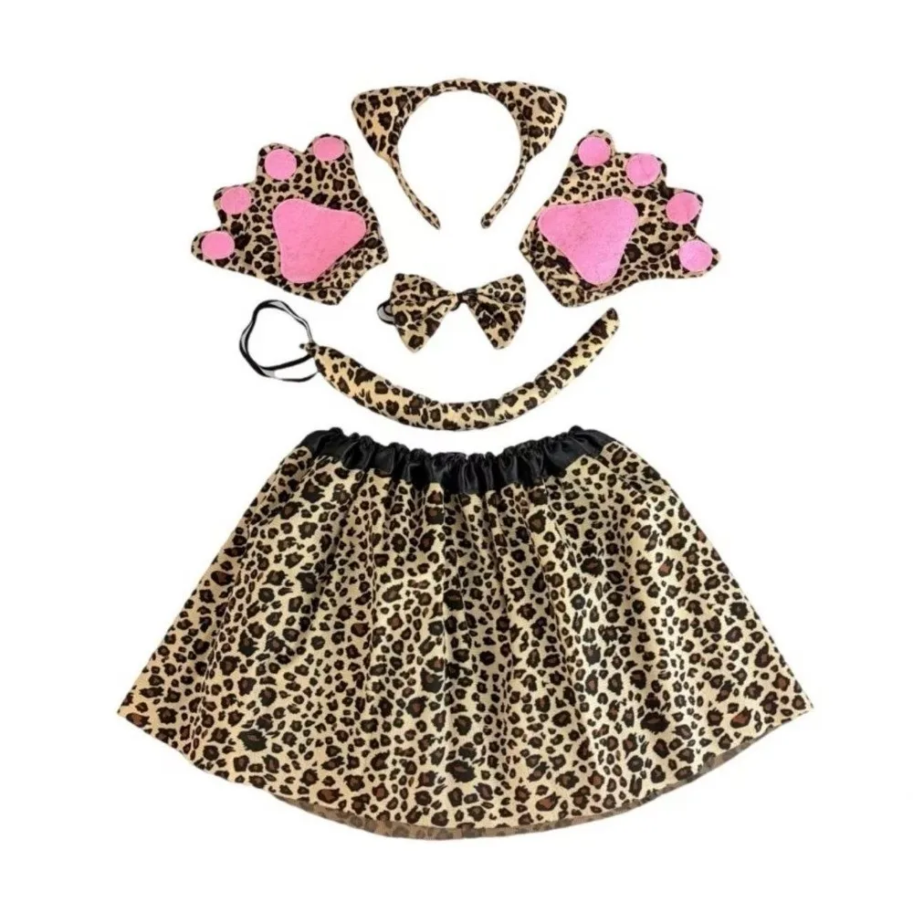 Cowgirl Skirt Headband Bow Hairband Children Short Dress Giraffe Performance Costumes Animal Ears Tail Complete Set Toddler