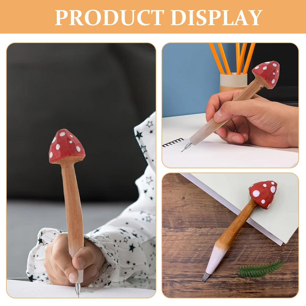 2pcs Mushroom Ballpoint Pens Wooden Cute Stationery Supplies Smooth Writing Practical Gift For Students