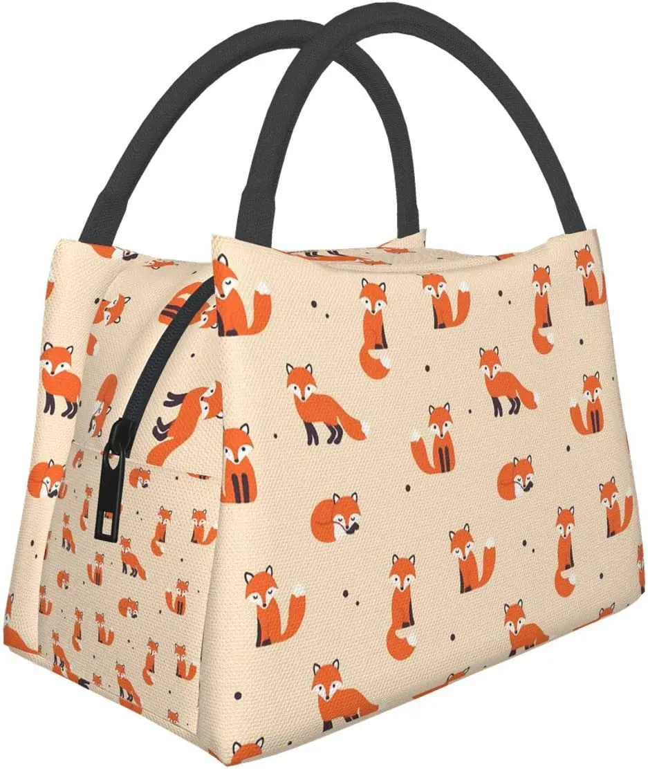 Vintage Cute Little Red Fox Lunch Bag Thermal Tote Bag for Women Lunch Box Reusable Insulated Lunch Container Work Pinic Travel