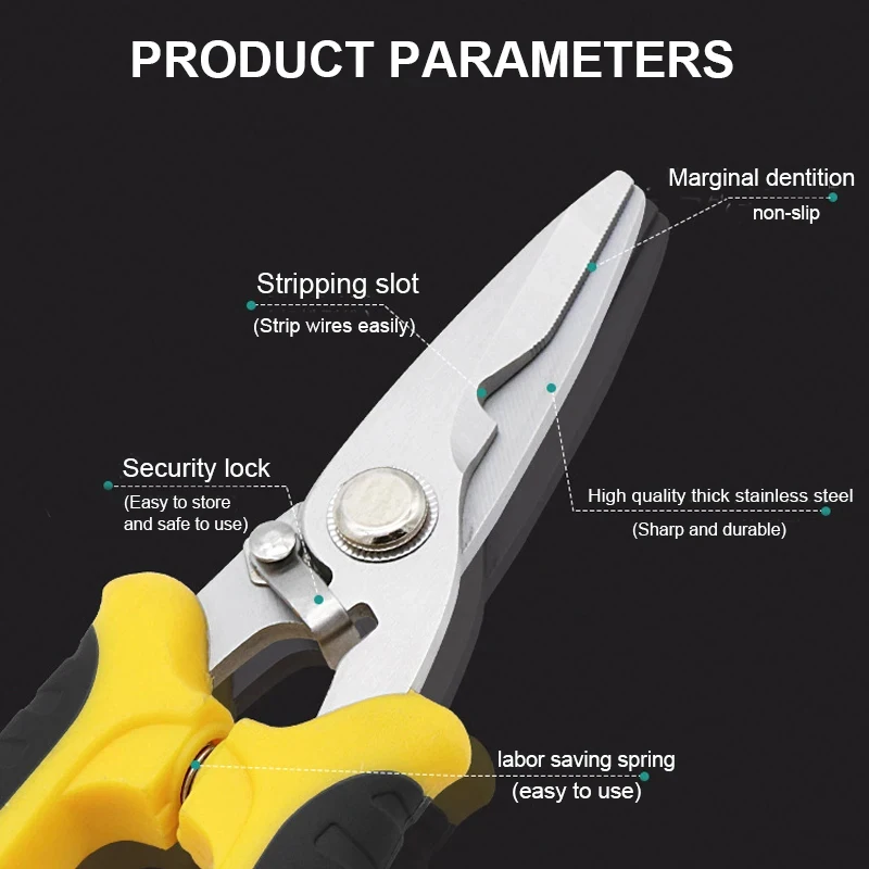 Multifunctional Electrician Scissors, Stainless Steel Tool for Groove, Wire & Steel Plate Cutting image 3