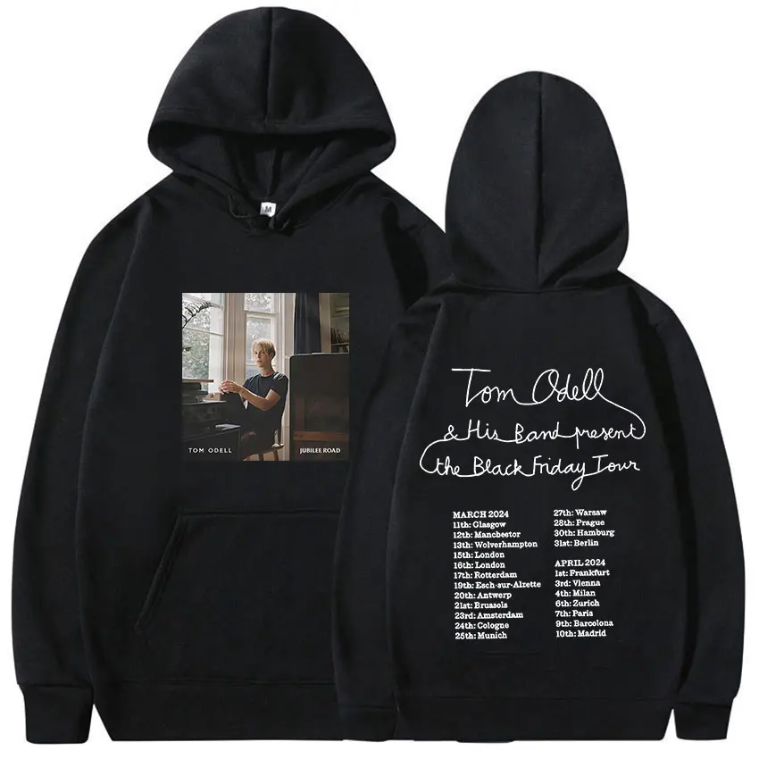 توم أوديل ألبوم جولة 2025 ميرش جرافيك هوديي ملابس رجالي الهيب هوب القوطية كم طويل البلوز عادية المتضخم الصوف هودي