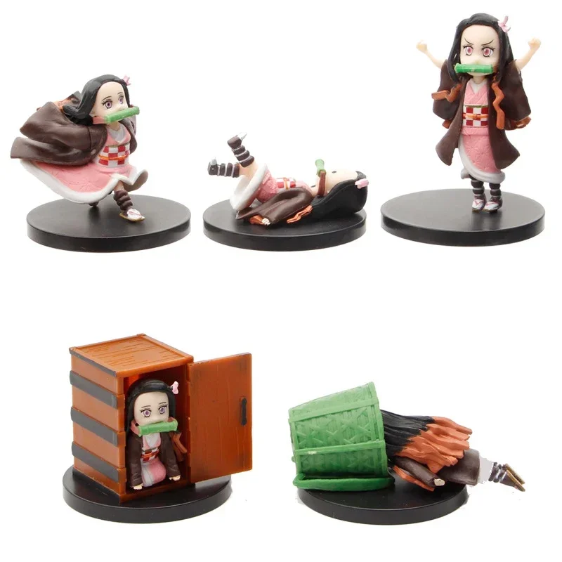5 unids/set versión Q Demon Slayer Kamado Nezuko figura de acción de juguete de dibujos animados Kimetsu no Yaiba modelo muñeca niños regalo de Navidad