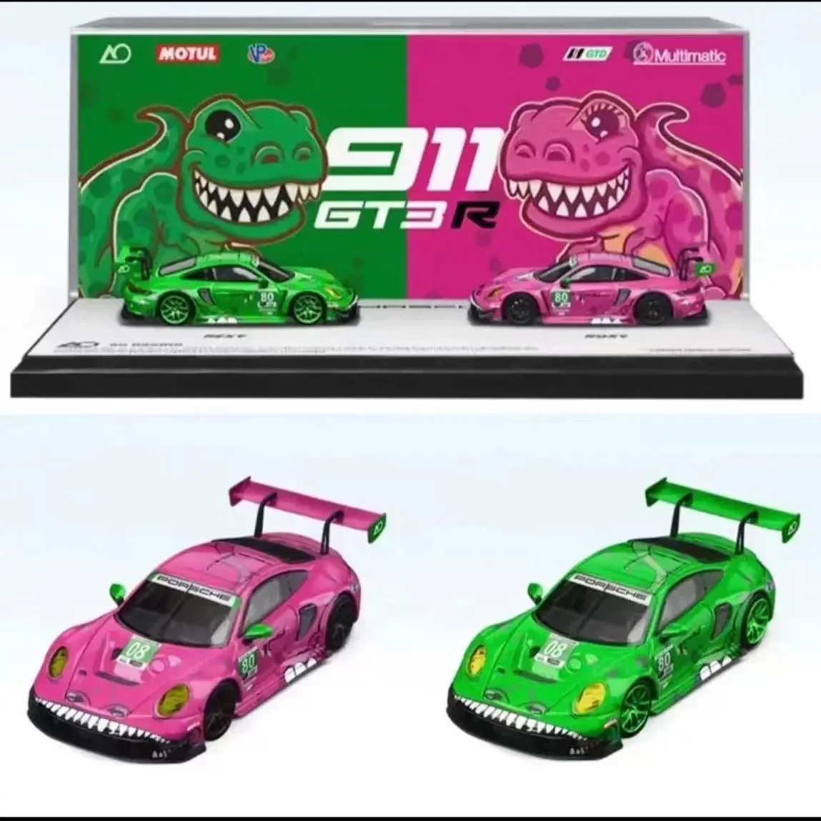 

SR STAR RACE 1:64 Porsche 911 GT3 Green Dinosaur Pink Dinosaur Double Car Alloy Car Model Gift