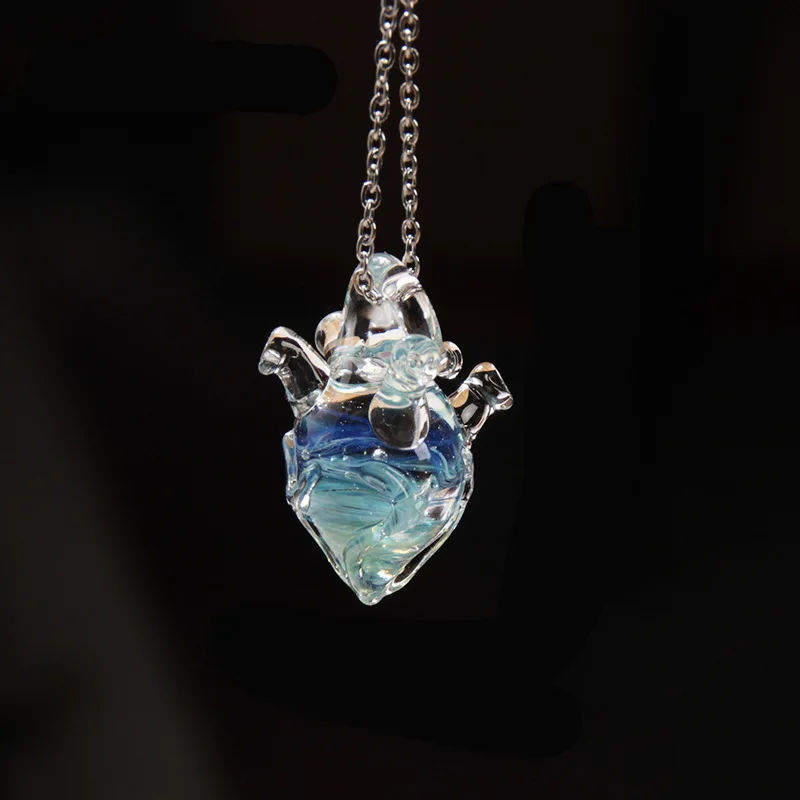 

Handmade Azure Stone Heart Pendant Necklace for Women,Exquisite Colored Glaze Crystal Jewelry,Luxury Perfect Party Gift for Love