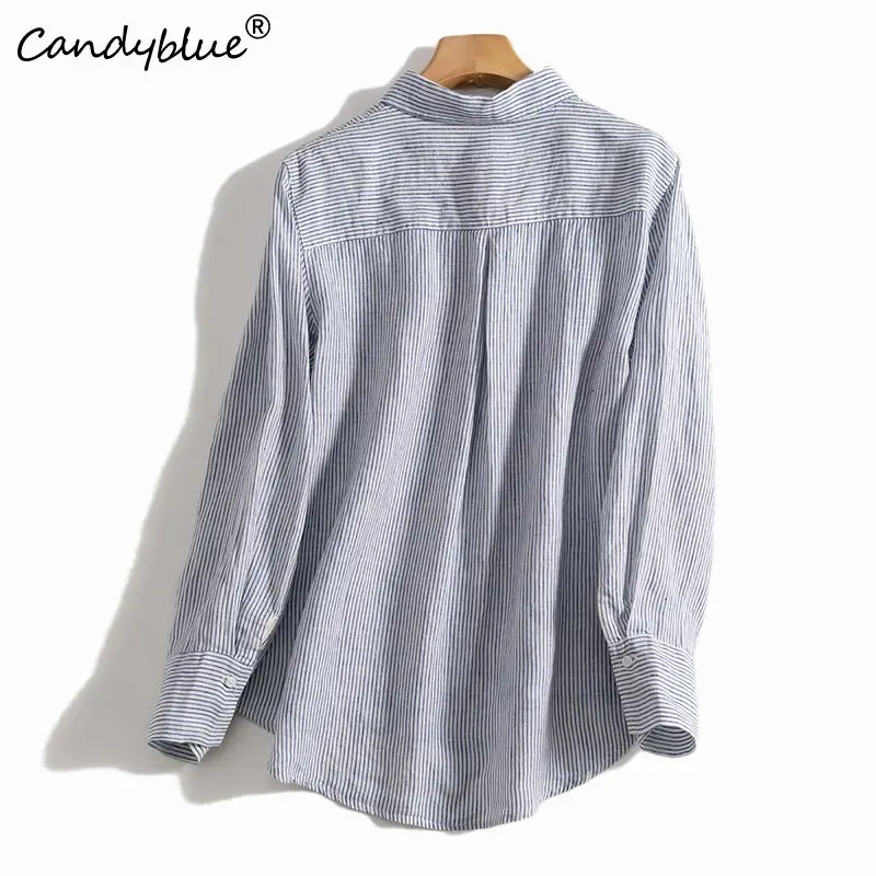 Camisa a rayas para mujer, camisa holgada de manga larga con botones de rayas finas, informal, versatilidad personalizada, novedad de Primavera/Verano