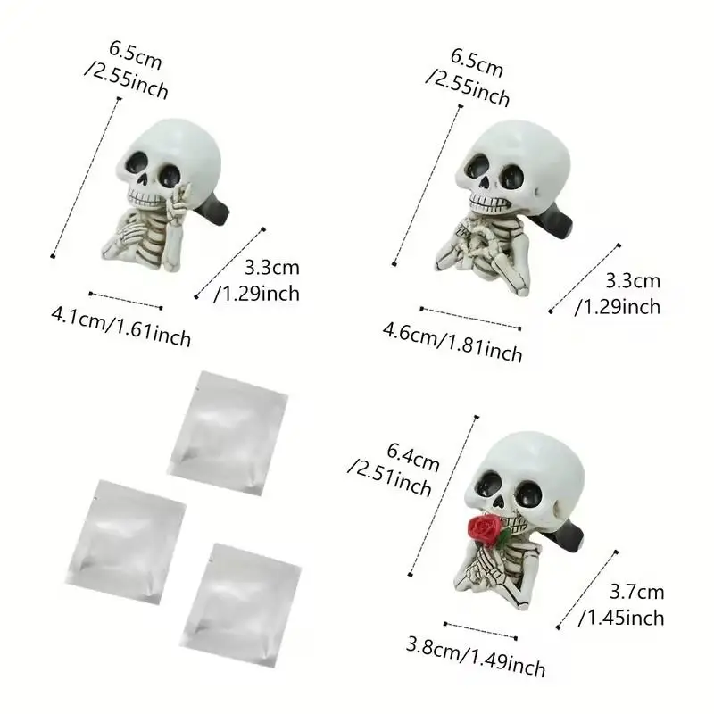 3pcs Cute Skull Resin Statues, Car Interior Accessories, Fragrance Diffuser, Air Outlet Decoration, Halloween Party Decoration