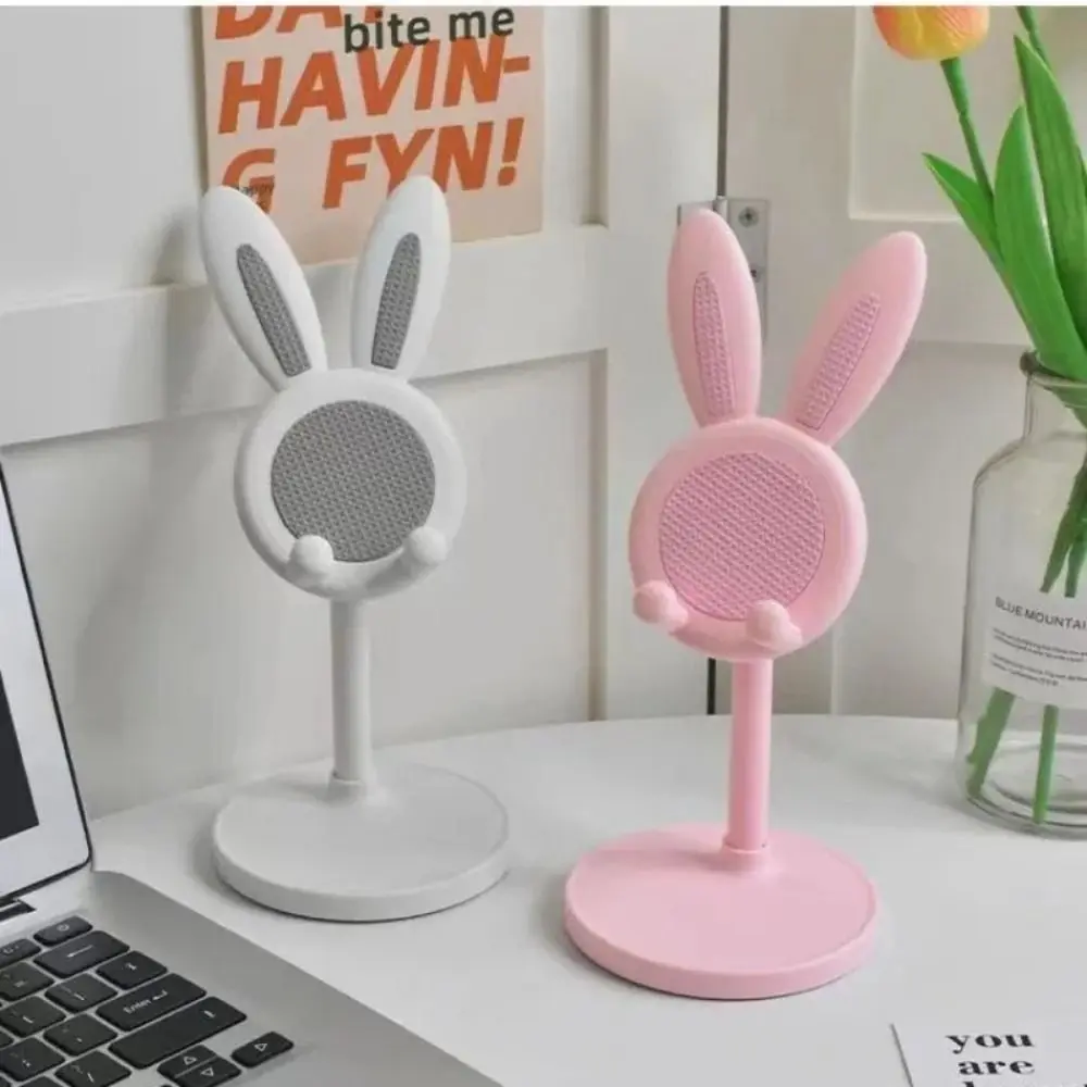 Rabbit Bunny Phone Holder Lazy Bracket Adjustable Telescopic Lifting Phone Holder Cartoon Pink Desktop Mobile Phone Bracket