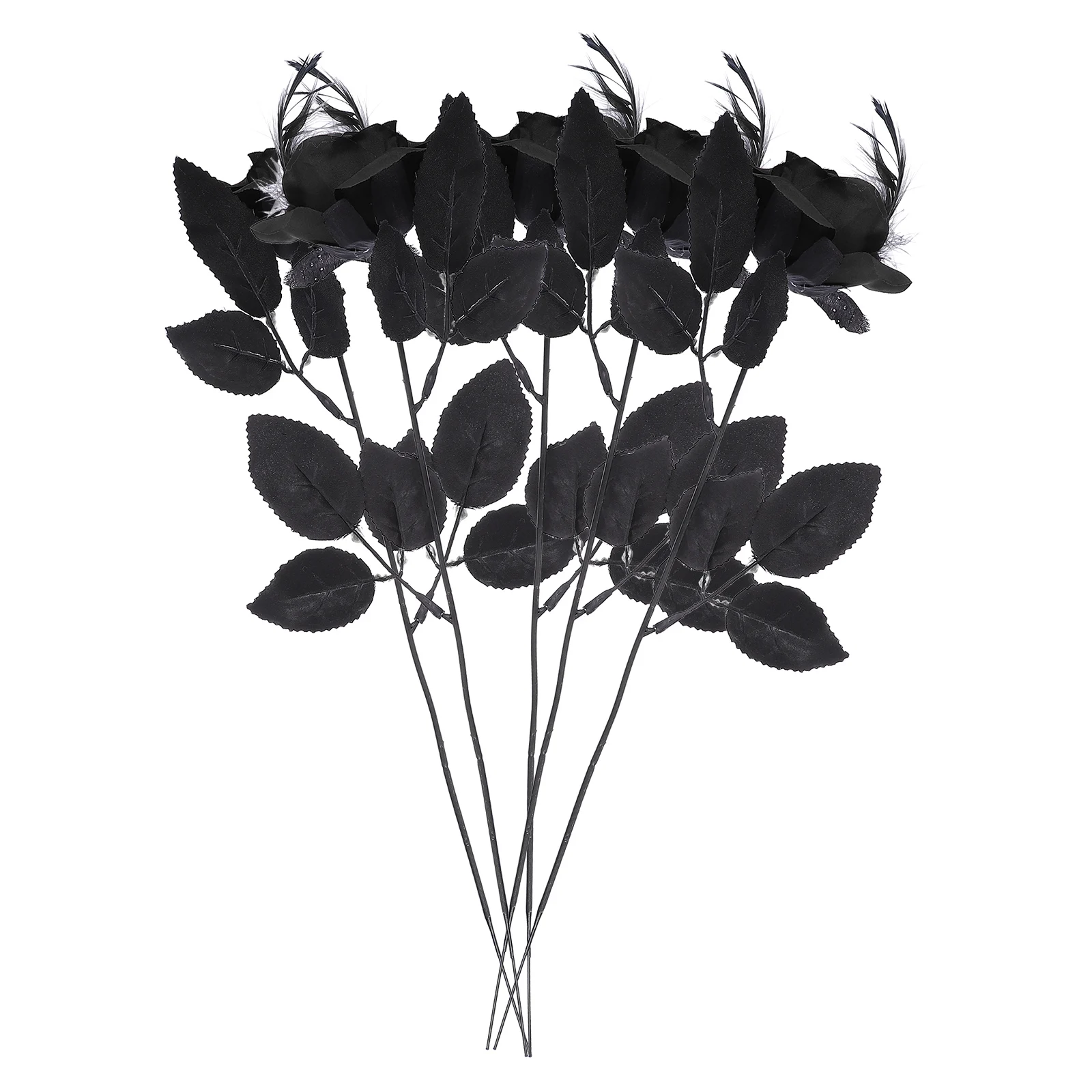 

5 Pcs Artificial Roses Black Long Stem Silk Faux Flowers Decor Bride Wedding Party Stage Props Simulation Rose Decors