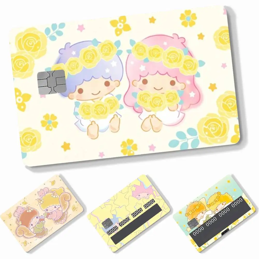 Couple Kawaii Little Twin Stars 4pcs Credit Card Skin Stickers Suitable for Bank Debit Subway Bus Transit Pass Decorative Cover