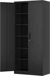 Storage Cabinet-71” Tall Steel File Cabinets with Lockable Doors and Adjustable Shelves-Black Steel Storage Cabinet for Ho