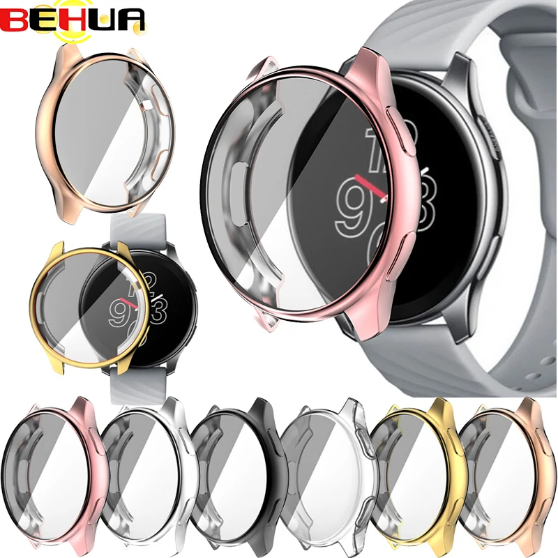 BEHUA TPU Plating Protective Cover For Oneplus Watch Case Full Screen Protector Shell Bumper Cases For One plus smartwatch Frame