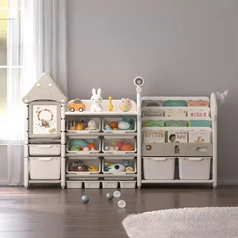 Toy Storage Rack  Cabinet Storage Cabinet Multi-layer Combination Bookshelf 2-in-1 Plastic Storage Organizer