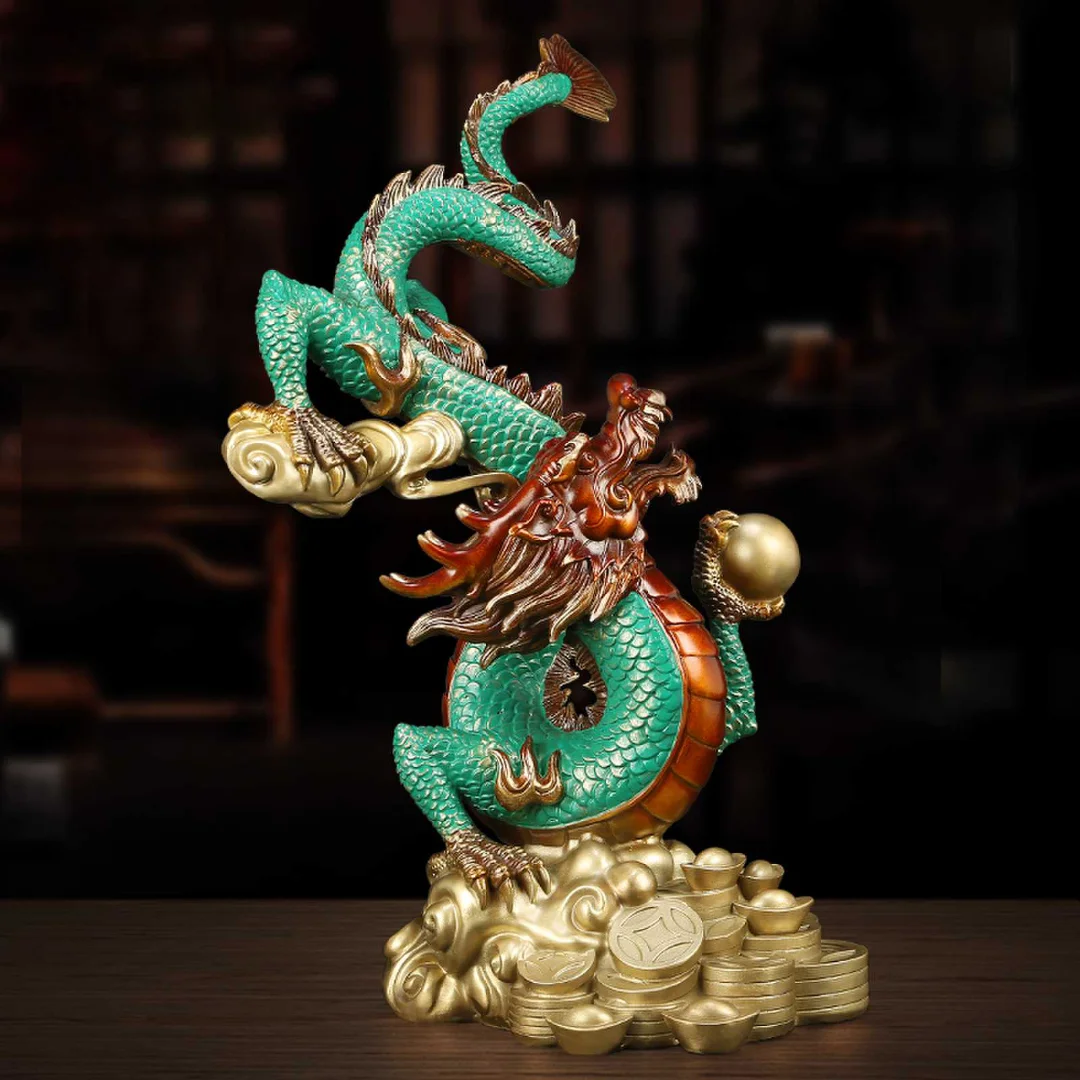 TOP Prosperous Auspicious Good luck Ornament COPPER Royal Fortune Dragon Totems HOME Company Manager Mascot Decorative