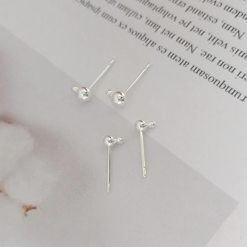 

S925 Sterling Silver 14K Gold Ball Ear Pins Ball Pins Bean Ear Studs Hanging Rings Bead Pins with Hanging Rings Diy Handcrafted