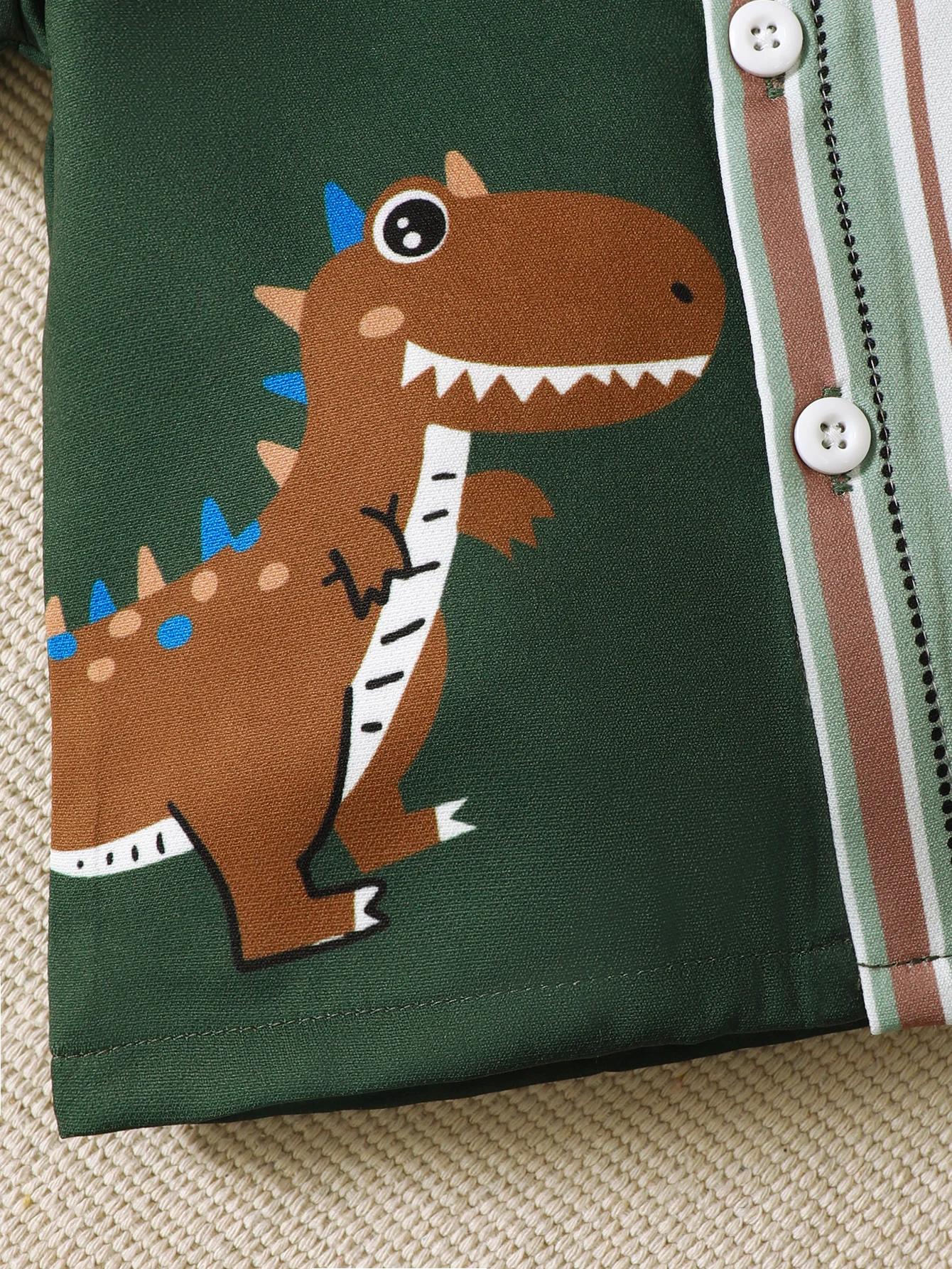 Summer  0-3  Years Old  Infant  Baby  Boys  Dinosaur  Print  Stripe   Casual  2-Piece  Set
