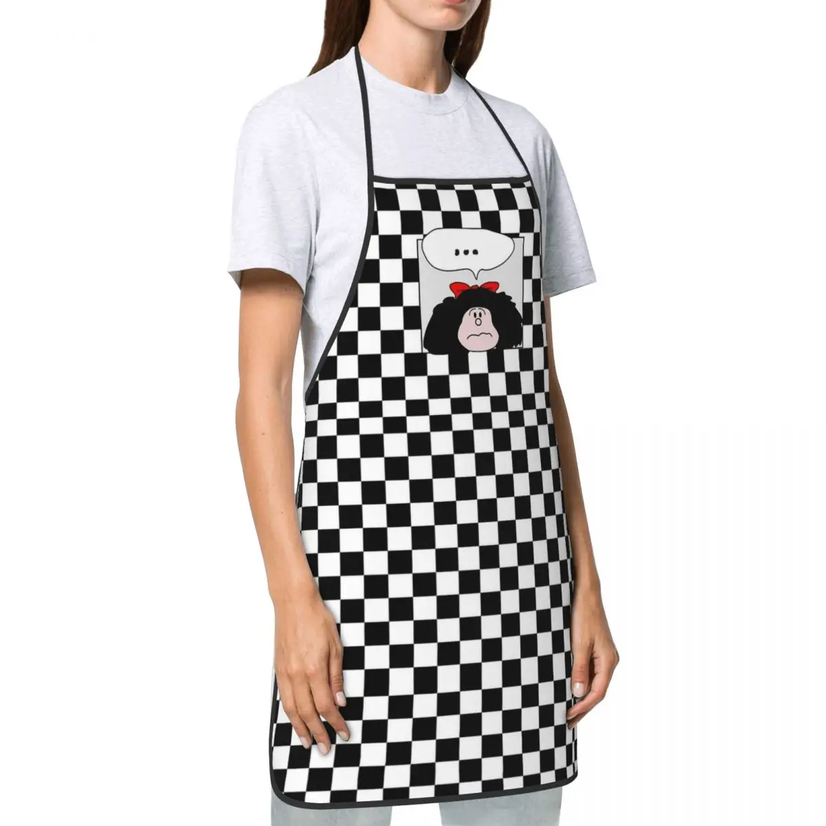 Mafalda Checkerboard Cute Comic Apron Merchandise Oil & Water Resistant Cartoon Cooking BBQ Grilling Aprons for Men Women Chef