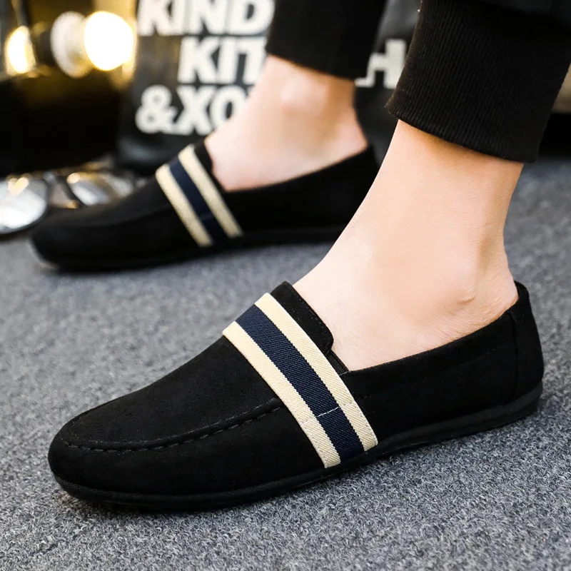 รองเท้าผู้ชายสีดำสีน้ำเงิน Loafers Slip บนรองเท้าผู้ชาย Adulto ขับรถ Moccasin นุ่มสบายๆรองเท้าผู้ชายรองเท้าผ้าใบรองเท้า