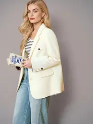 DUSHU Plus Gray Blazer Jacket For Women 2025 Spring New Design Elegant Style Commuter Coat Chic Outwear Office Lady 25DS81036