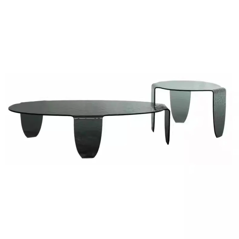

Water ripple glass coffee table combination living room high-end round edge table