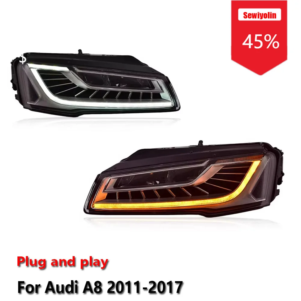 

Sewiyolin Car LED Headlight Assemblies For Audi A8 A8L 2011-2017 Fog DRL Brake Turn Signal Lamp Plug and Play