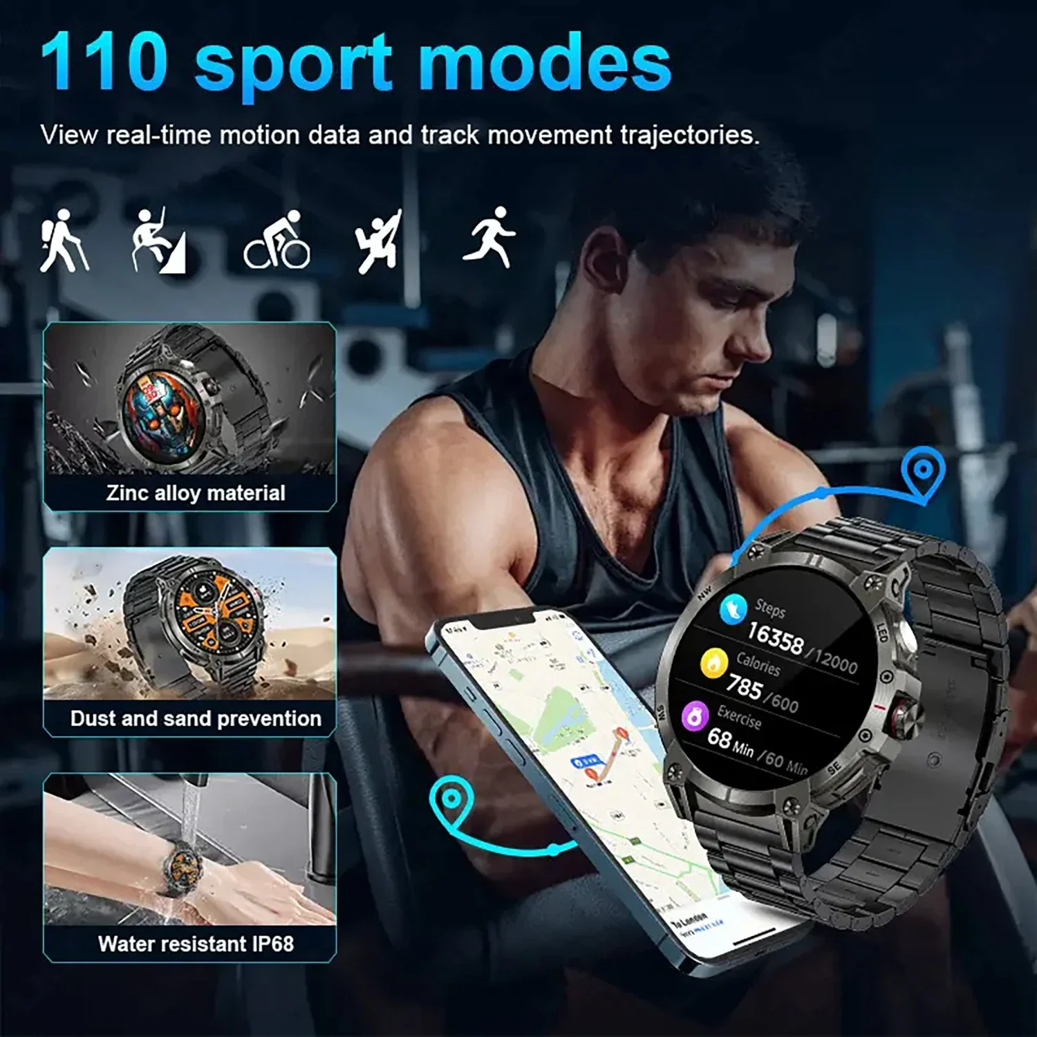 Xiaomi 2025 جديد بطارية كبيرة في الهواء الطلق ساعة ذكية الرجال 1.85 بوصة HD شاشة GPS البوصلة بلوتوث دعوة IP68 مقاوم للماء Smartwatch