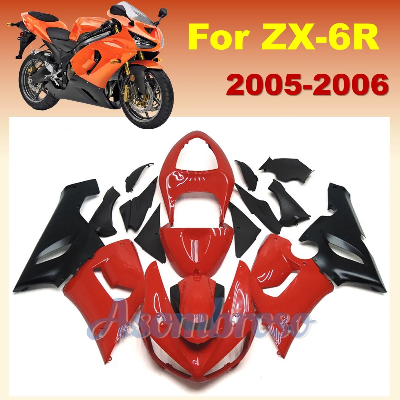 Great Quality Plastic Sport Universal Bikes Fairing kit For NINJA ZX-6R 2005 2006 ZX6R  ZX636 05 06 ZX 6R Gloss Red Bodywork