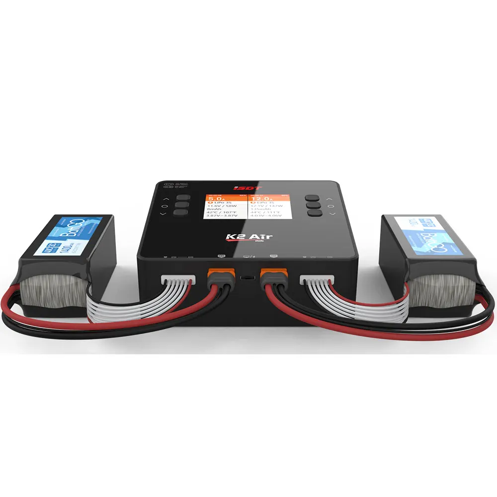 เครื่องชาร์จแบตเตอรี่ลิโพ ISDT K2 Air แบบสองช่องสัญญาณ รองรับการชาร์จแบบบาลานซ์ กำลังไฟ AC 200W DC 500W*2 รองรับแบตเตอรี่ BattAir Smart สำหรับแบตเตอรี่ 1~6S LiFe Lilon LiPo LiHv