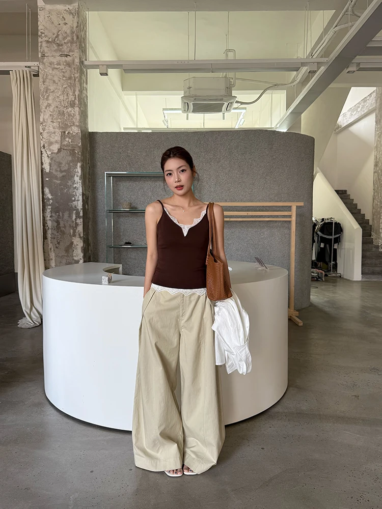 

Yiyou2026 Summer New Style Women's Lace Trim V-neck Strap Vest Slimming Inner Wear Fake Two-Piece Top French Style Cotton Kni...