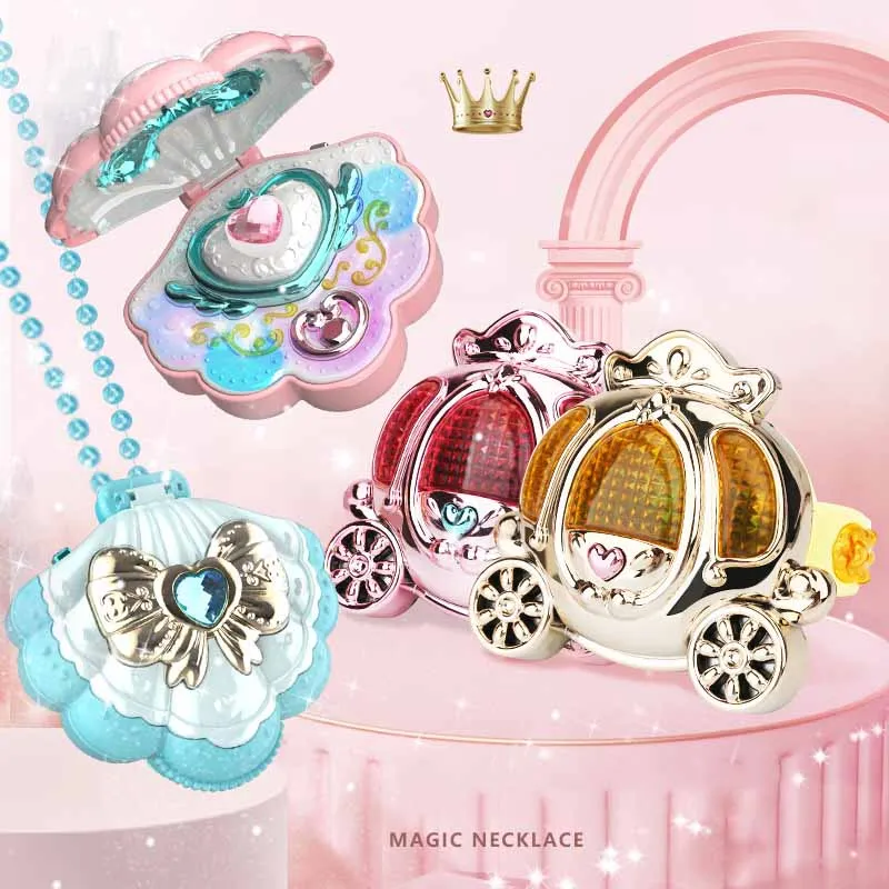 Cute Shell Magic Princess Necklace Umpkin Bracelet Jewelry Colorful Lights Magic Music Girls Play House Light-emitting Toy Gifts