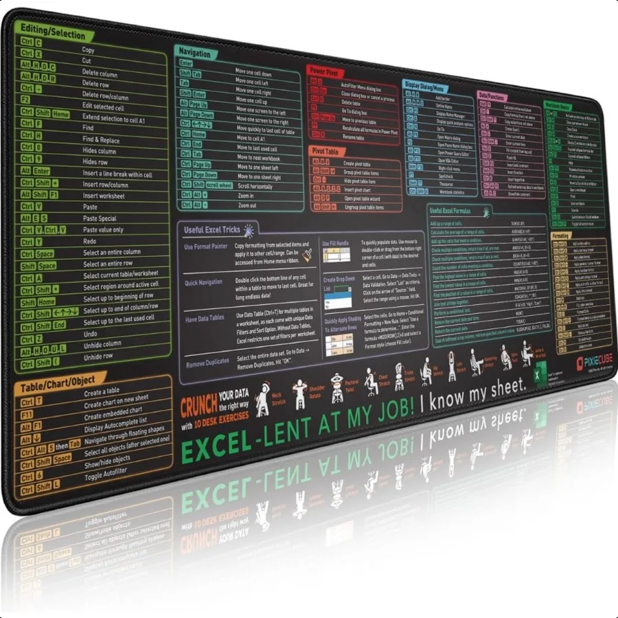 

Коврик для мыши Pixiecube Excel сочетающиеся клавиши, расширенный большой коврик для мыши XL, игровой коврик для мыши, офисный коврик для ПК, коврик для клавиатуры NonSli