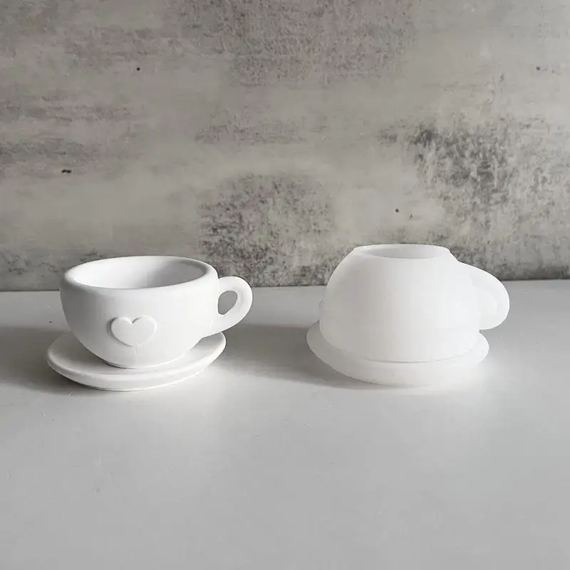 Love Teacup Silicone Mold DIY Handmade gypsum Cement Coffee Cup Saucer Ceramics Epoxy Resin Mold 3D Candle Cup Mold Home Decor