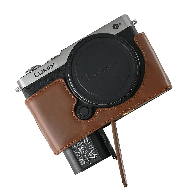Custodia a metà corpo in pelle PU modello palmo per Panasonic Lumix S9 Coperchio inferiore magnetico per fotocamera con apertura della batteria