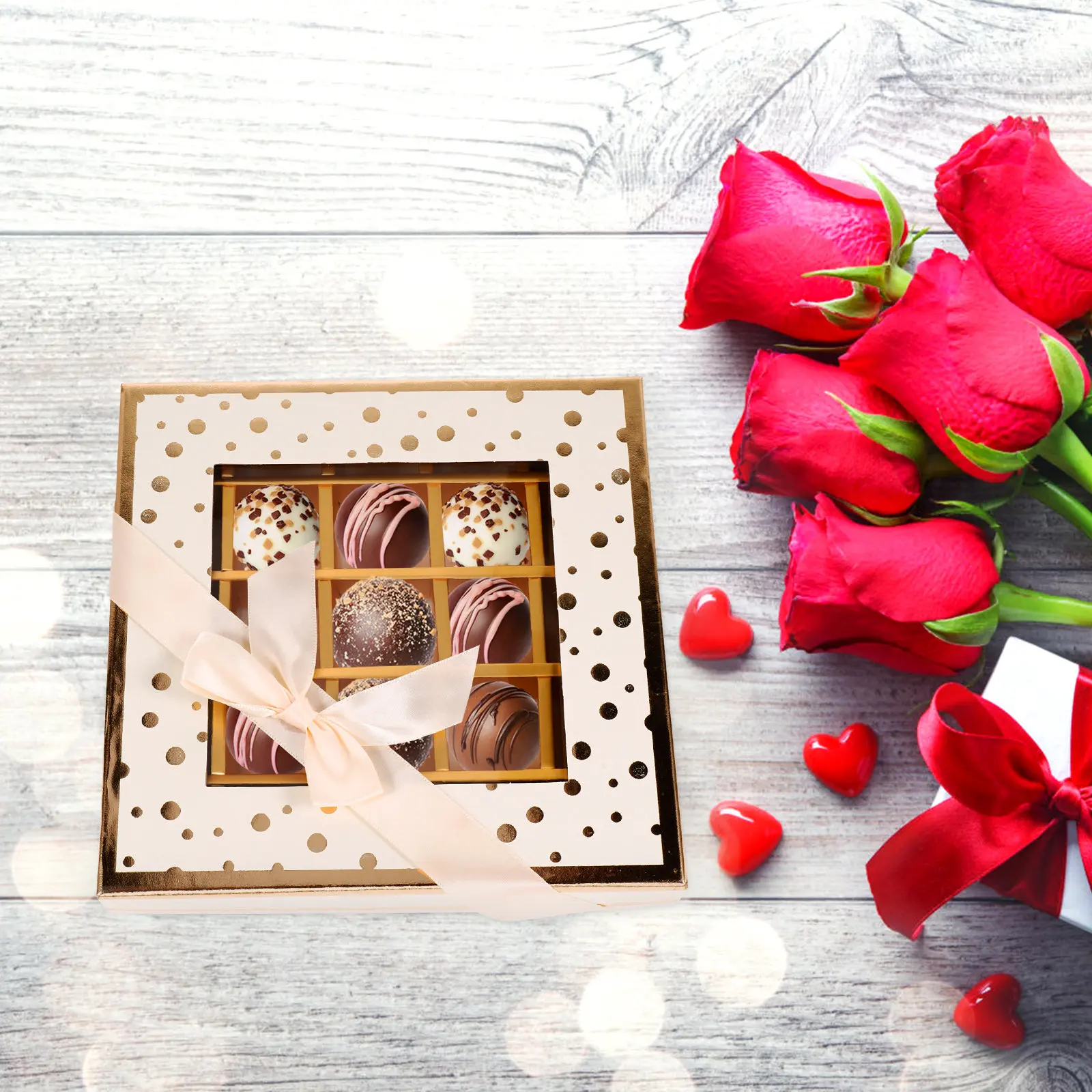Caja de Chocolate Vacía con 25 Compartimentos, Elegante Caja de Embalaje Decorativa con Lazo para Bombones, Pasteles, Bodas, Cumpleaños, San Valentín