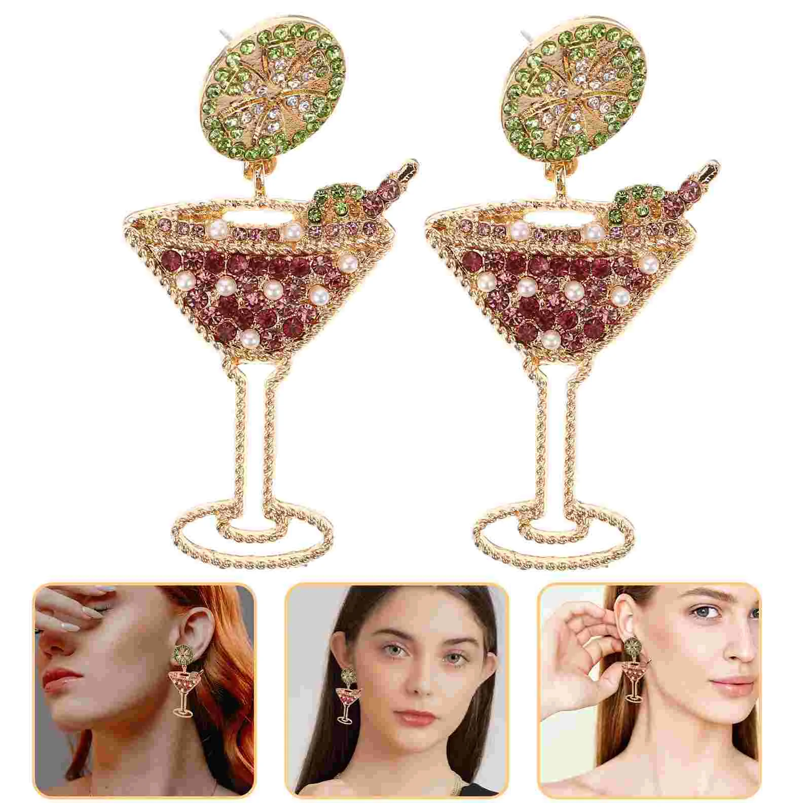 Hawaiian Decor Fruit Glass Earrings Drop Rhinestones Drink Cup Earbob Ornament Jewelry Woman