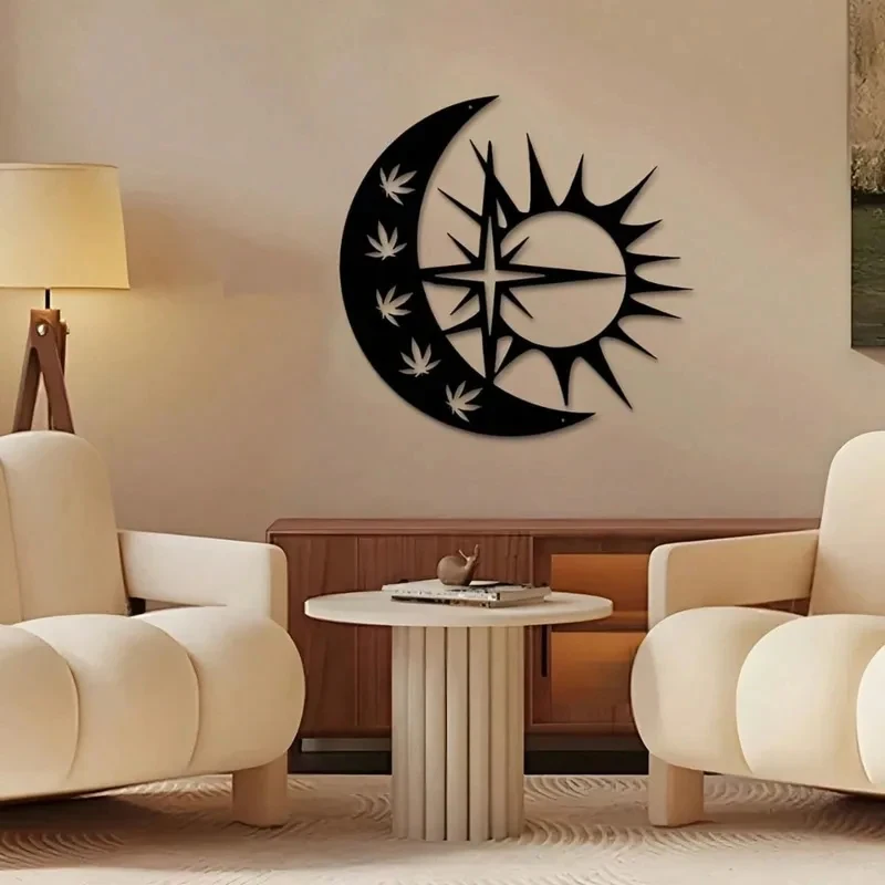 Celestial Metal Sun Moon Wall Art for Living Room Office Patio Decor 1PC