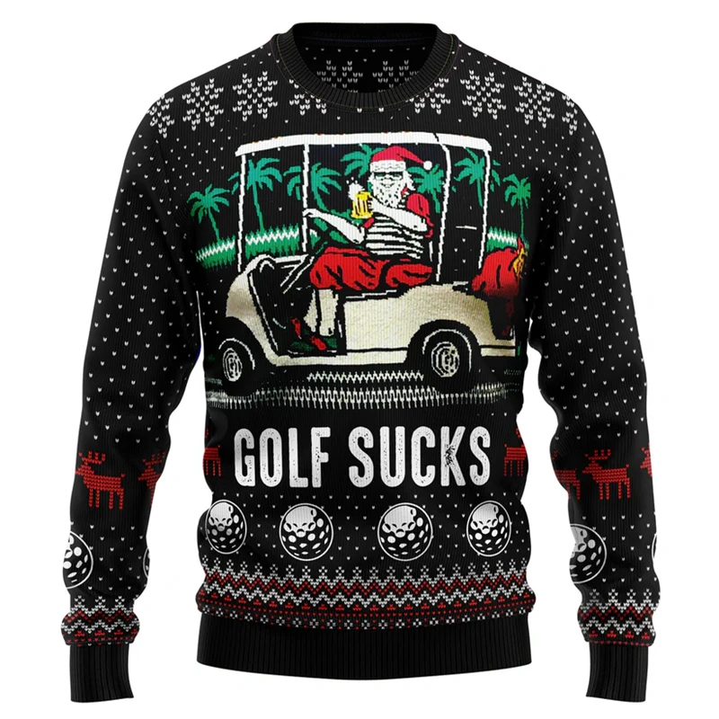 Nuevo en Golf Santa feo suéter de Navidad moda divertida vacaciones Navidad 3D impreso hombres sudadera Casual chándal suelto jerseys