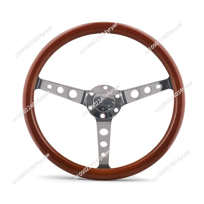 Car modification 15-inch 380MM solid wood steering wheel 6-hole mahogany retro steering wheel, electroplated bracket