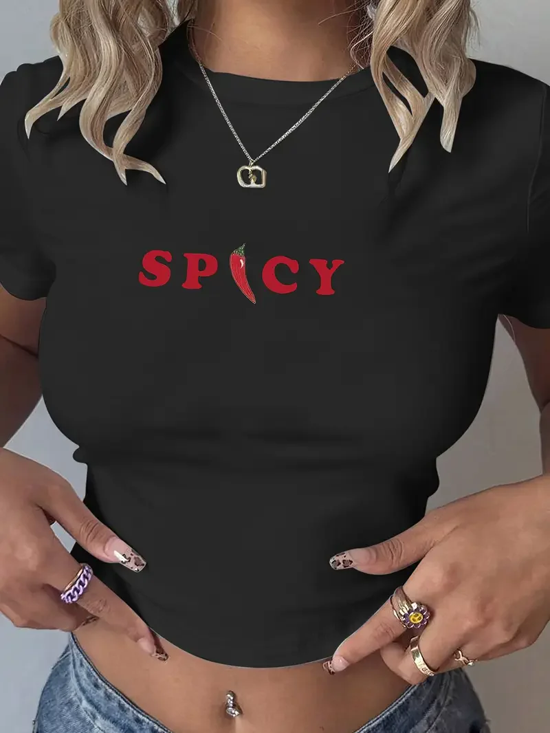 مثير حار طباعة اقتصاص طاقم الرقبة قصيرة الأكمام المحاصيل الأعلى تي شيرت المرأة طباعة قميص تي شيرت #2