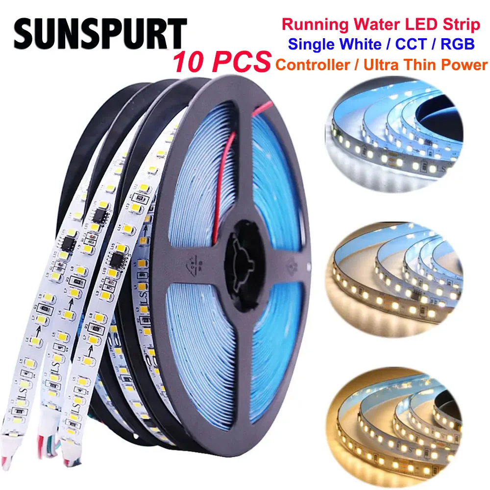 SMD2835 CCT RGB Single White LED Racing Light Strip 10M 15M 30M White Dual IC Running Water Lights 108LED/m Flexible Ribbon Lamp