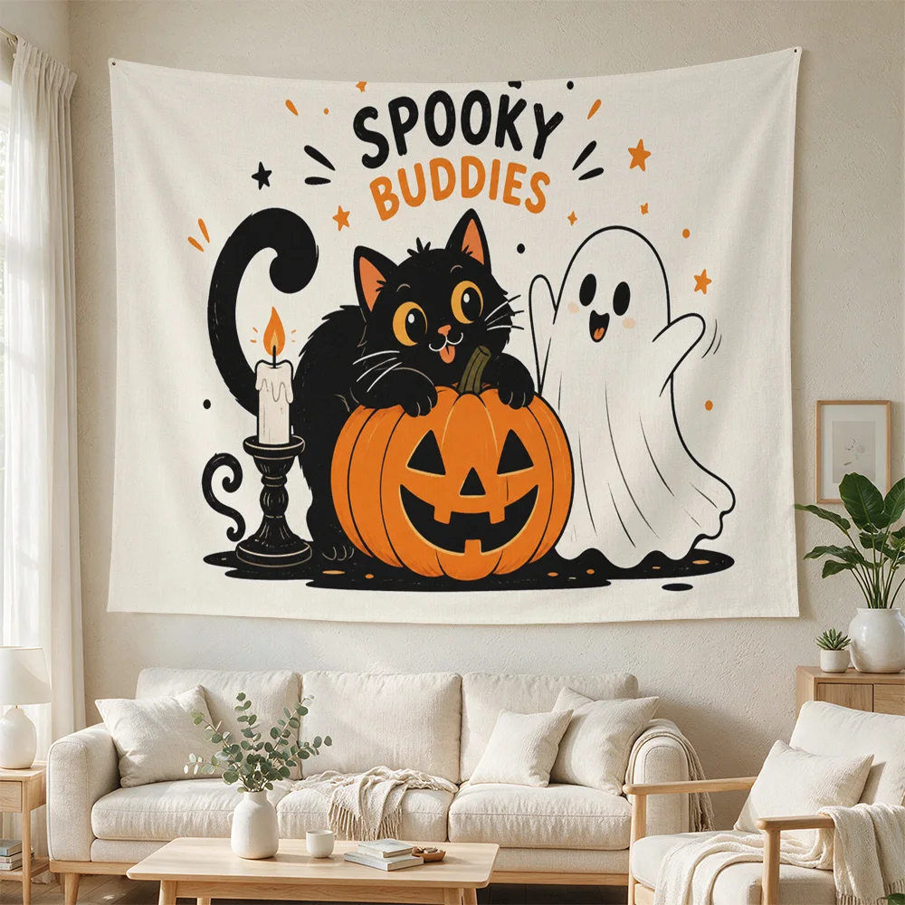 Spooky Buddies Halloween Decor Throw Blanket Cute Pumpkin Ghost Wall Art for Fall Party Home Decoration