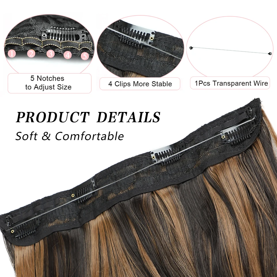 Brown Mixed Blonde Invisible Wire Hair Extensions 1 Single Piece Clip In Hair Extension 20 Inch Synthetic Hairpieces for Women