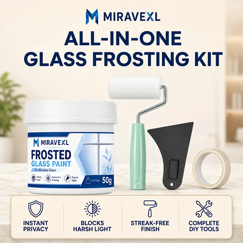 Frosted Glass Paint Kit,Roller+Scraper+Tape,Water-Based Opaque Window Frost Coating,Bathroom Privacy Anti-UV Anti-Glare Paint