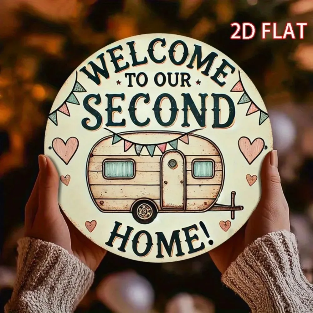 우리의 두 번째 집에 오신 것을 환영합니다! 캠퍼 일러스트레이션, 하트 및 깃발 디자인, 차고 벽 예술 |   빈티지 캠퍼 디자인 |