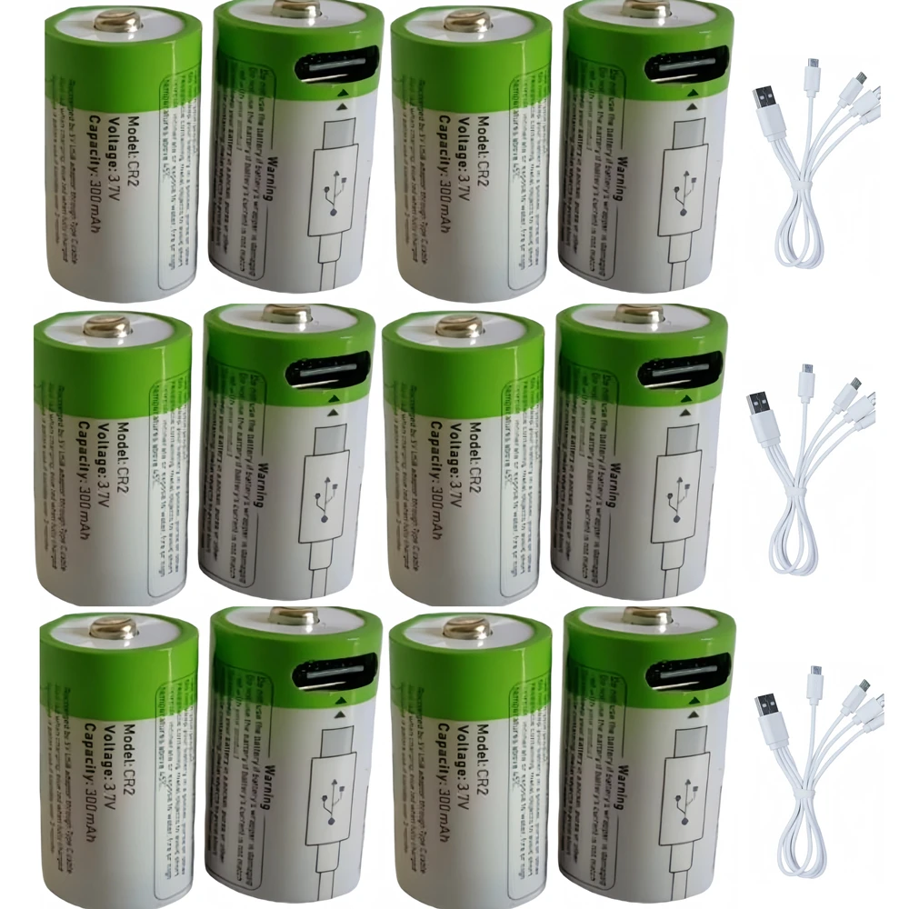 

12PCS CR2 rechargeable battery 300mAh 3.7V USB rechargeable lithium battery Polaroid rangefinder battery